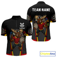 Load image into Gallery viewer, Black and Red Funny Moose Darts Polo, Quarter Zip Shirts For Men Custom Darts Team Jerseys NQS11065