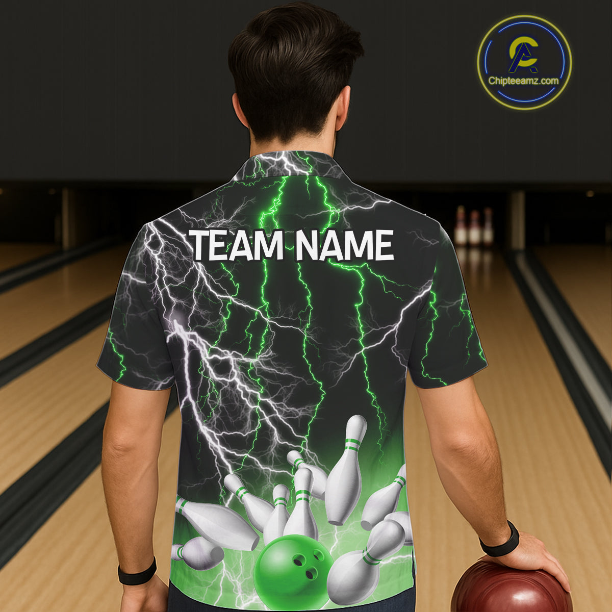 Bowling Hawaiian Shirt Custom Green lightning thunder team bowling league jerseys NQS11262