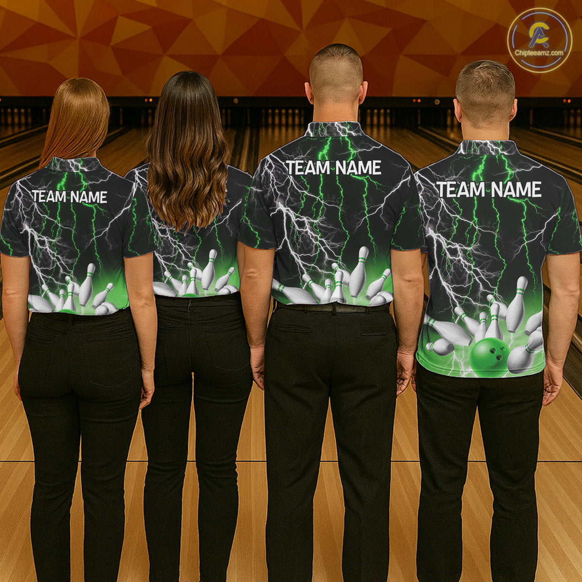 Men's bowling Polo, Quarter Zip shirts Custom Green lightning thunder team bowling league jerseys NQS11262
