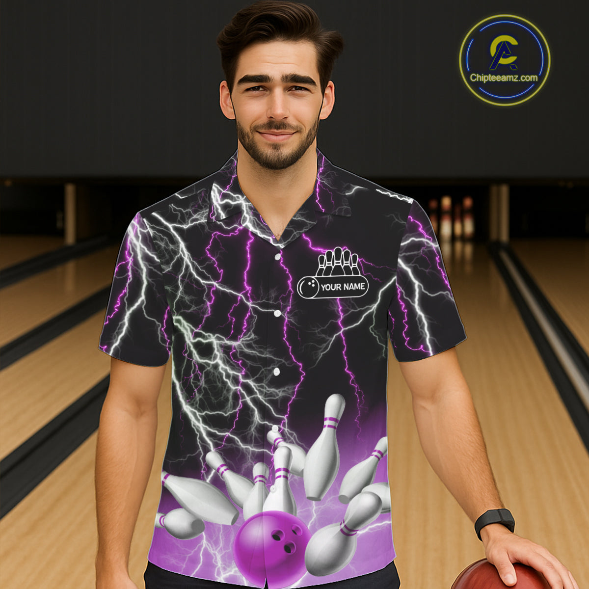 Bowling Hawaiian Shirt Custom Purple lightning thunder team bowling league jerseys NQS11263