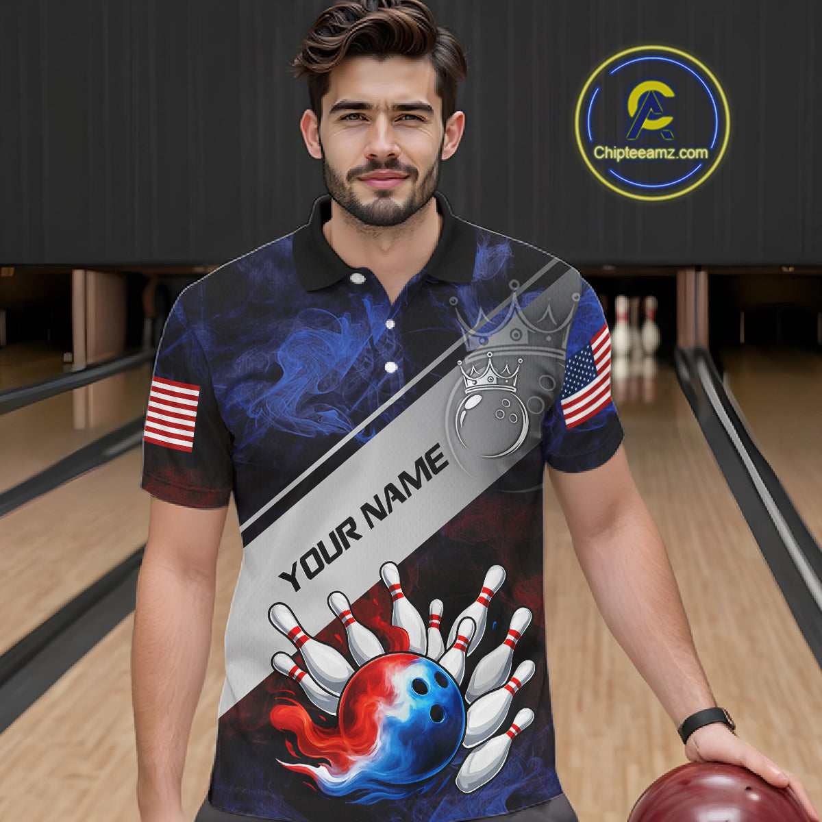 Red, White & Blue Smoke American Flag Bowling shirts For men Custom patriotic Team bowling jersey NQS11269