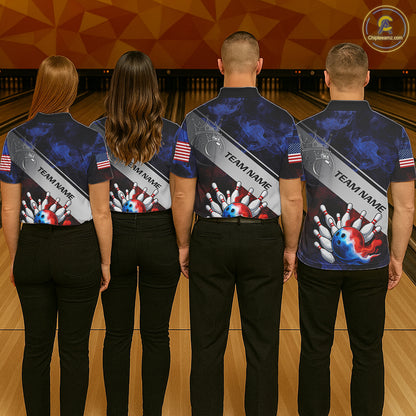 Red, White & Blue Smoke American Flag Bowling shirts For men Custom patriotic Team bowling jersey NQS11269