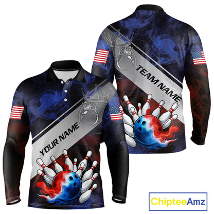 Red, White & Blue Smoke American Flag Bowling shirts For men Custom patriotic Team bowling jersey NQS11269