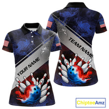 Load image into Gallery viewer, Red, White &amp; Blue Smoke American Flag Bowling shirts For Women Custom patriotic Team bowling jersey NQS11269