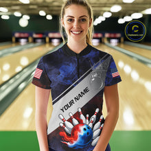 Load image into Gallery viewer, Red, White &amp; Blue Smoke American Flag Bowling shirts For Women Custom patriotic Team bowling jersey NQS11269