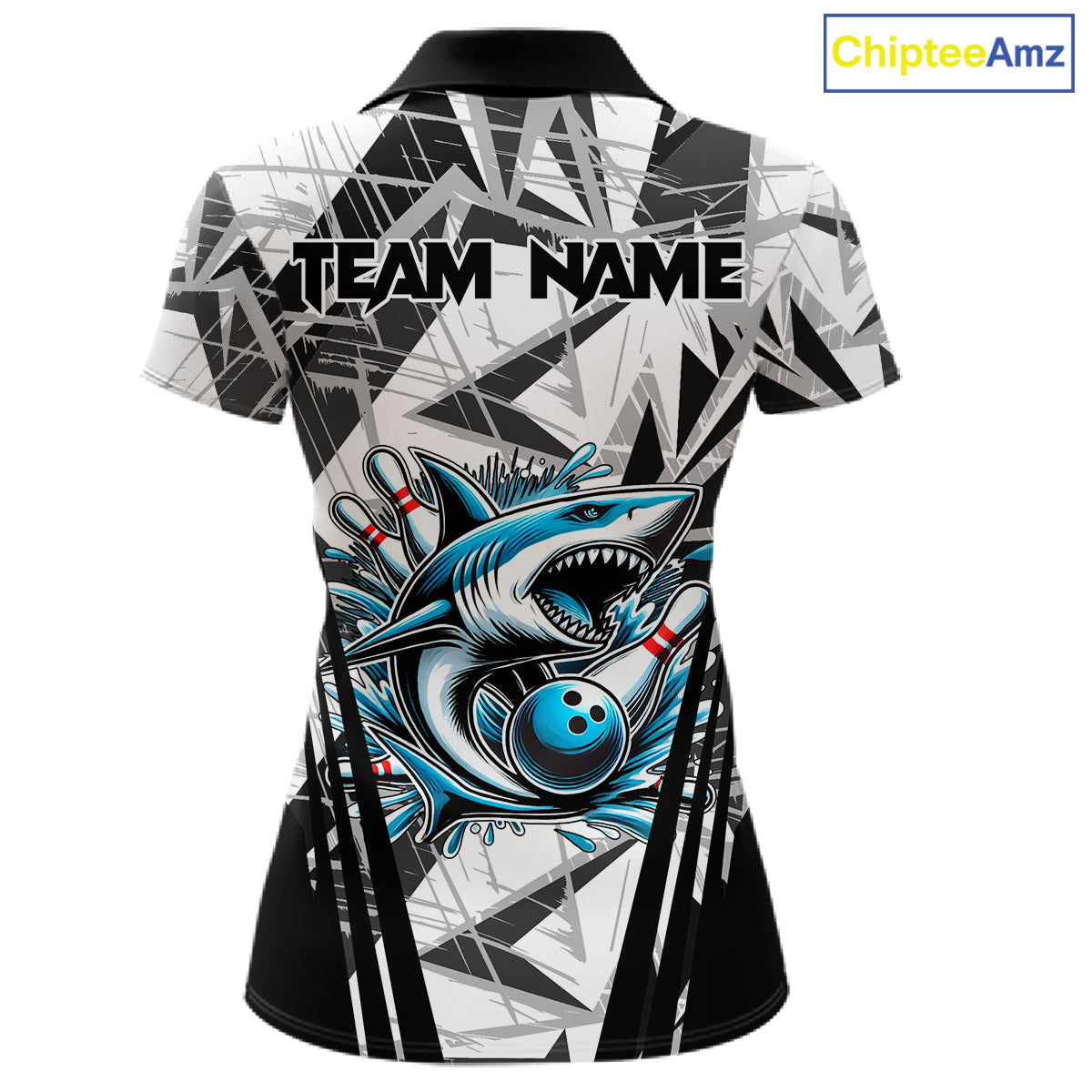 Black and White Camo Shark Bowling Team Shirt For Women Custom Shark Bowling Polo, Quarter Zip Shirt NQS11471