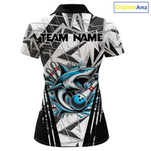 Load image into Gallery viewer, Black and White Camo Shark Bowling Team Shirt For Women Custom Shark Bowling Polo, Quarter Zip Shirt NQS11471
