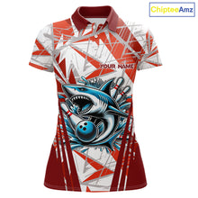 Load image into Gallery viewer, Red and White Camo Shark Bowling Team Shirt For Women Custom Shark Bowling Polo, Quarter Zip Shirt NQS11472