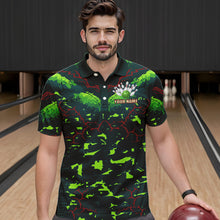 Load image into Gallery viewer, Personalized Green Camo Bowling Polo, 1/4 Zip shirts for Men custom St Patrick Day Bowling Team Jersey NQS9547