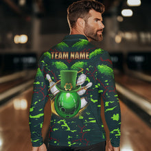 Load image into Gallery viewer, Personalized Green Camo Bowling Polo, 1/4 Zip shirts for Men custom St Patrick Day Bowling Team Jersey NQS9547