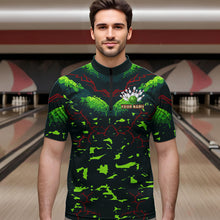 Load image into Gallery viewer, Personalized Green Camo Bowling Polo, 1/4 Zip shirts for Men custom St Patrick Day Bowling Team Jersey NQS9547