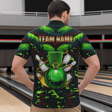 Load image into Gallery viewer, Personalized Green Camo Bowling Polo, 1/4 Zip shirts for Men custom St Patrick Day Bowling Team Jersey NQS9547