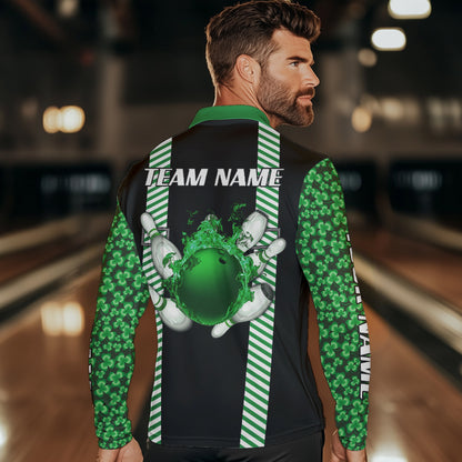 Personalized Green Shamrock pattern Bowling shirts for Men custom St Patrick Day Bowling Team Jersey NQS9548