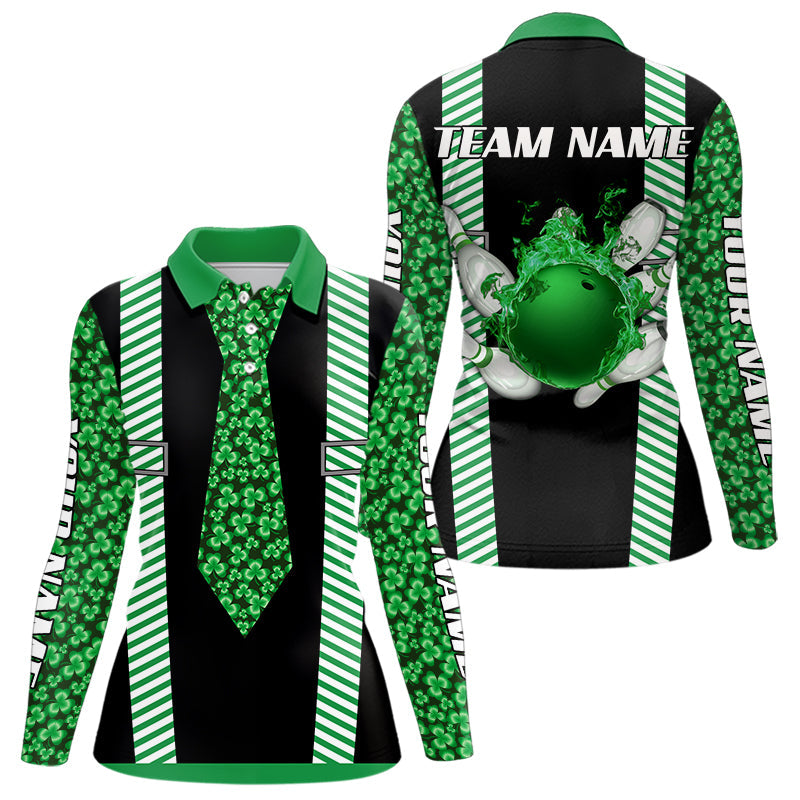 Personalized Green Shamrock pattern Bowling shirts for Women custom St Patrick Day Bowling Team Jersey NQS9548