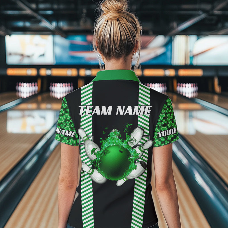 Personalized Green Shamrock pattern Bowling shirts for Women custom St Patrick Day Bowling Team Jersey NQS9548