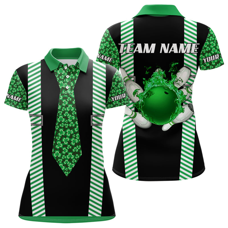 Personalized Green Shamrock pattern Bowling shirts for Women custom St Patrick Day Bowling Team Jersey NQS9548
