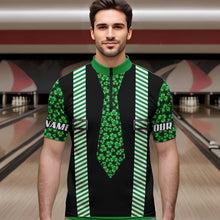 Load image into Gallery viewer, Personalized Green Shamrock pattern Bowling shirts for Men custom St Patrick Day Bowling Team Jersey NQS9548
