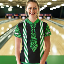 Load image into Gallery viewer, Personalized Green Shamrock pattern Bowling shirts for Women custom St Patrick Day Bowling Team Jersey NQS9548