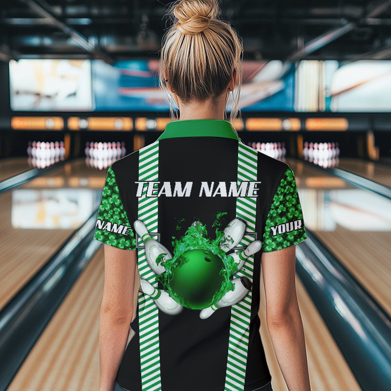 Personalized Green Shamrock pattern Bowling shirts for Women custom St Patrick Day Bowling Team Jersey NQS9548