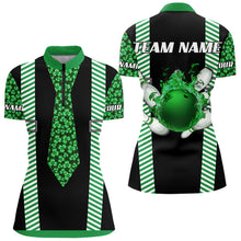 Load image into Gallery viewer, Personalized Green Shamrock pattern Bowling shirts for Women custom St Patrick Day Bowling Team Jersey NQS9548