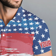 Load image into Gallery viewer, Personalized Red, White and Blue American Flag Men golf polo shirts Custom patriotic mens golf wear NQS9550