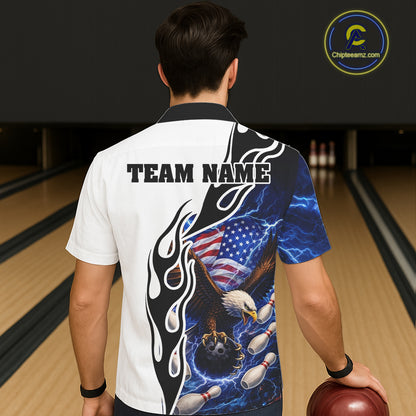 Blue Lightning Thunder American Flag Eagle Bowling Hawaiian shirt Custom Patriotic Team Bowler Jersey NQS11658
