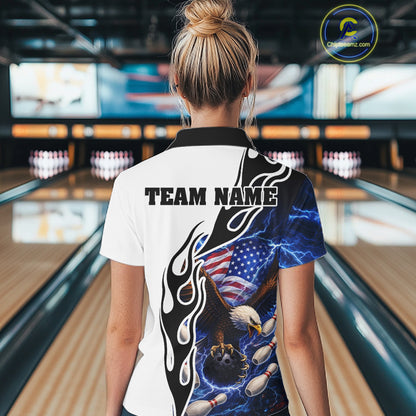 Blue Lightning Thunder American Flag Eagle Women Bowling shirts Custom Patriotic Team bowling Jersey NQS11658