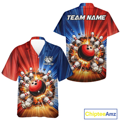 Funny Bowling Boom Hawaiian Shirt Custom Red, White and Blue Team Bowler Jerseys NQS11660
