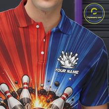 Load image into Gallery viewer, Funny Bowling Boom Polo, 1/4 Zip Shirt For Men Custom Red, White and Blue Team Bowler Jerseys NQS11660
