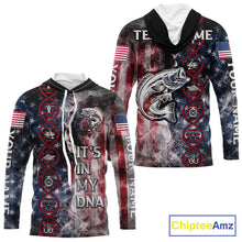 Load image into Gallery viewer, Largemouth Bass fishing smoke American Flag It's in my DNA custom UV protection fishing shirts NQS11664