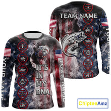 Load image into Gallery viewer, Largemouth Bass fishing smoke American Flag It's in my DNA custom UV protection fishing shirts NQS11664