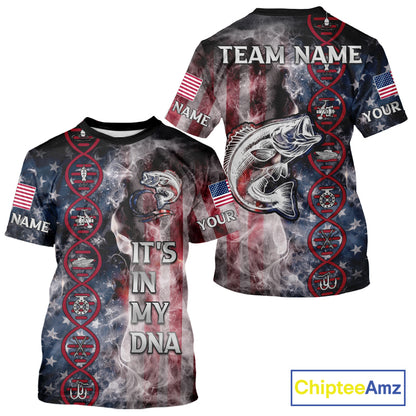 Largemouth Bass fishing smoke American Flag It's in my DNA custom UV protection fishing shirts NQS11664
