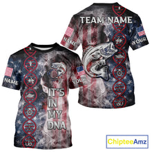 Load image into Gallery viewer, Largemouth Bass fishing smoke American Flag It's in my DNA custom UV protection fishing shirts NQS11664
