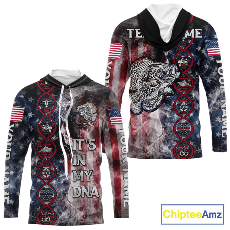 Crappie fishing smoke American Flag It's in my DNA custom UV protection fishing shirts for fishermen NQS11665