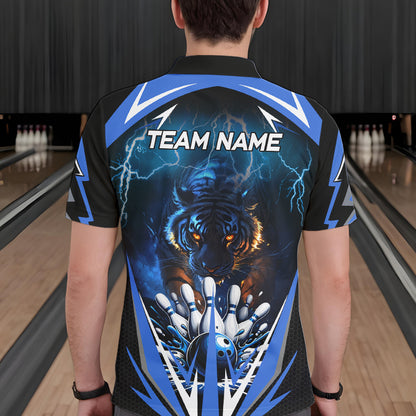Blue Lightning Thunder Tiger Mens Bowling Polo, Quarter Zip Shirts Custom Bowler Jersey bowling outfit NQS9706