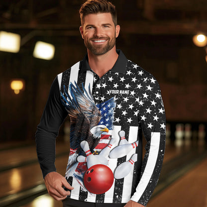 Black and White American Flag Eagle Mens Bowling Shirt Custom patriotic outfit men Bowling Team Jersey NQS9709