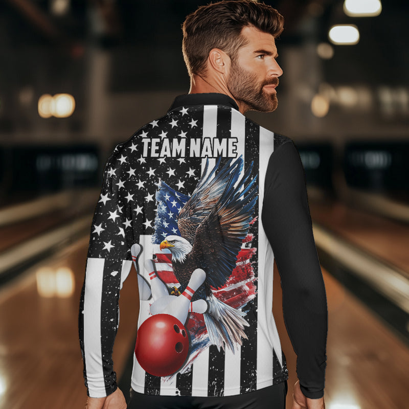 Black and White American Flag Eagle Mens Bowling Shirt Custom patriotic outfit men Bowling Team Jersey NQS9709