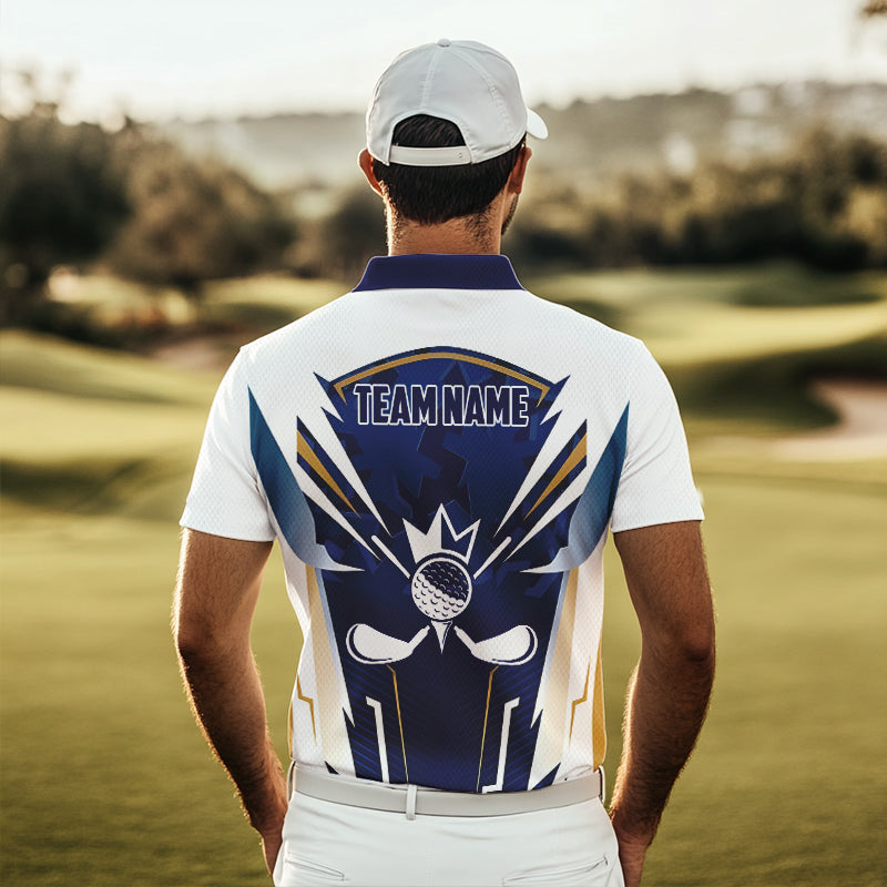 White and Blue Camo Custom Golf Polo Shirts For Men, mens golf outfit team golf shirts NQS9710