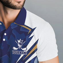 Load image into Gallery viewer, White and Blue Camo Custom Golf Polo Shirts For Men, mens golf outfit team golf shirts NQS9710