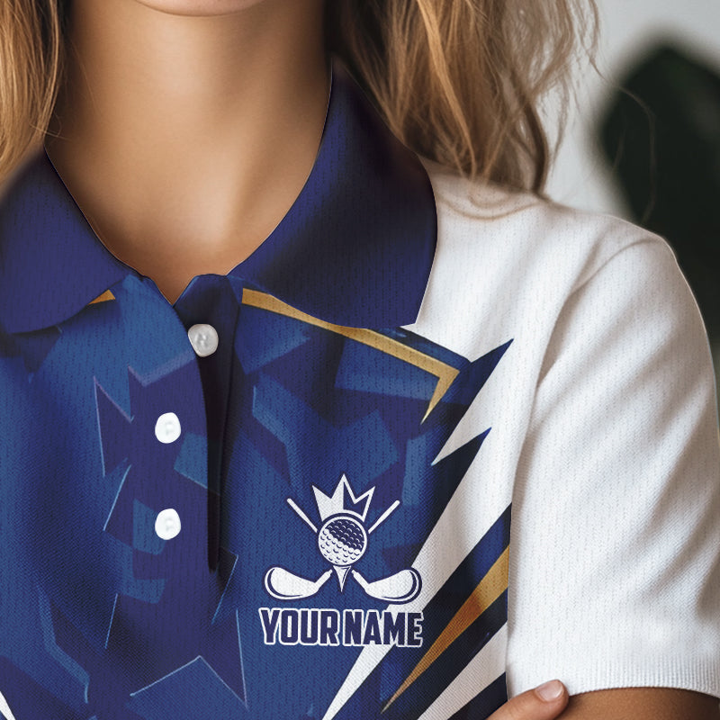 White and Blue Camo Custom Golf Polo Shirts For Women, ladies golf outfit team golf shirts NQS9710