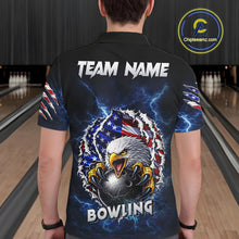 Load image into Gallery viewer, Blue Lightning Thunder US Flag Eagle Bowling Shirts For Men Custom Patriotic Bowling Team Jerseys NQS11749