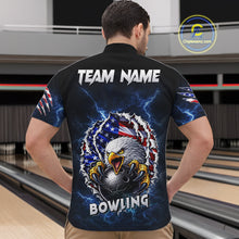 Load image into Gallery viewer, Blue Lightning Thunder US Flag Eagle Bowling Shirts For Men Custom Patriotic Bowling Team Jerseys NQS11749