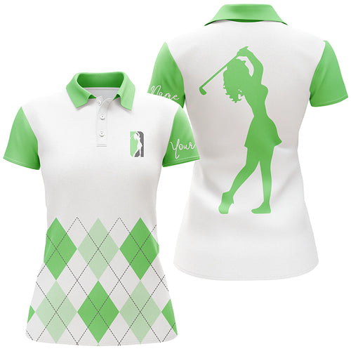 Womens golf polo shirt custom green and white argyle plaid golf top for ladies NQS5257