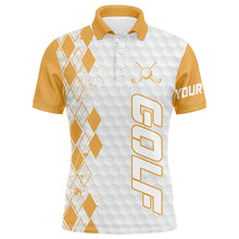 Load image into Gallery viewer, Funny Mens golf polo shirts yellow argyle pattern custom golf shirt for men, golf dad gifts NQS5265