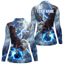 Load image into Gallery viewer, Blue lightning thunder bowling Eagle custom Womens Bowling Polo Shirts, gift for team bowlers NQS7488