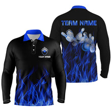 Load image into Gallery viewer, Blue personalized bowling shirt for men – custom name design side view