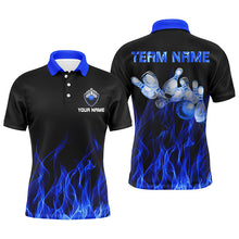 Load image into Gallery viewer, Custom Blue bowling shirt for men – personalized team jersey front view