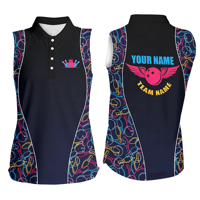 Custom sleeveless bowling shirt for women – personalized team jersey front view