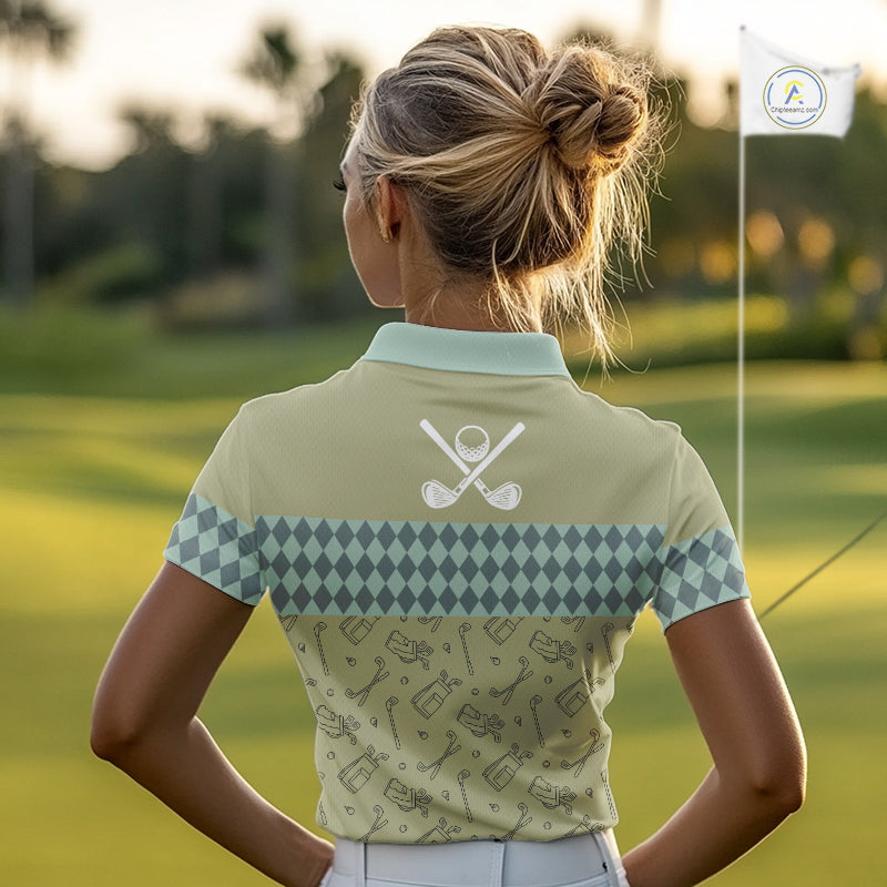 Olive Green Golf Camo argyle pattern Women golf polo shirts custom name best ladies golf wear NQS9973