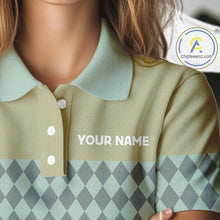 Load image into Gallery viewer, Olive Green Golf Camo argyle pattern Women golf polo shirts custom name best ladies golf wear NQS9973